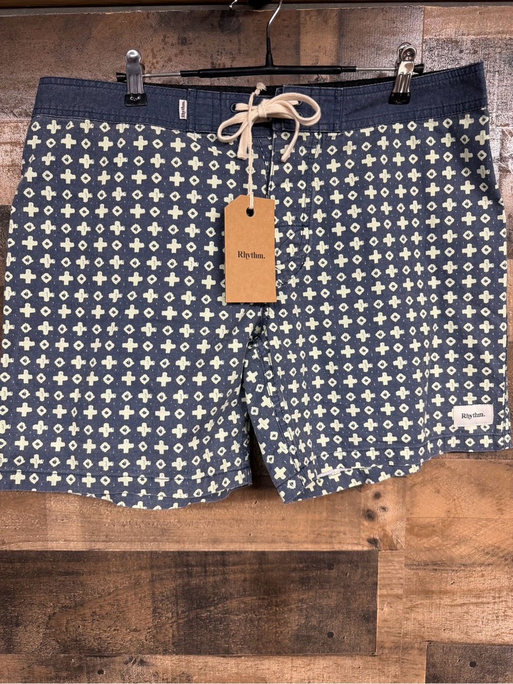 Rhythm. NWT Men's Navy Patterned Swim Trunks 0111